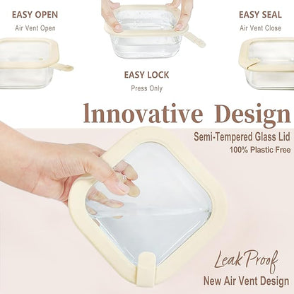 Urban Green Glass Food Storage Containers with Glass Lids, Microwave Safe Food Container Set, Airtight Food Container Set, LeakProof, 100% Plastic Free, White Color, 4pack