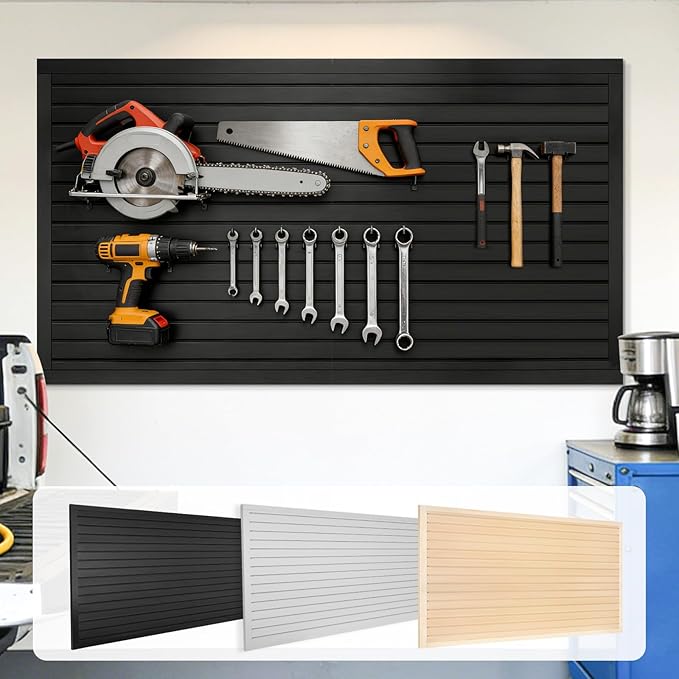 [8x4 Ft²] PVC Slat Wall Paneling, Adjustable Slatwall Panels with Coupling Structure, Slatted Wall Panel System with Customizable Storage Options, DIY Cutting & Easy-to-Install Slatwall Board Shelves