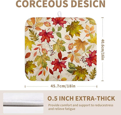 Wnoesat Fall Drying Mat for Kitchen Counter 16 x 18 Inch Maple Leaves Autumn Thanksgiving Harvest Dish Drying Mats Absorbent Microfiber Dish Draining Washable Reversible Dishes Pad