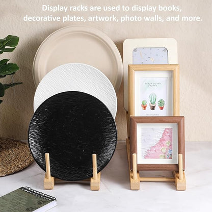 Zelphvt 5 Pack Wooden Dish Rack Wooden Plate Stands for Display Multi Tier Plate Holder Cabinet Organizer, Craft Show Vendor Counter Display Rack for Tabletop Book, Art Prints and Platter