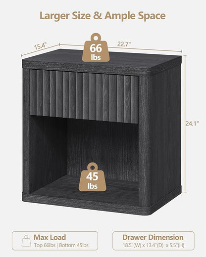 SICOTAS Night Stand Set of 2 Nightstands with Drawer Storage Fluted Bed Side Table End Table Large Modern Wide Bedside Mid Century Night Stands for Bedroom Living Room Sofa Office, Dark Grey Alder