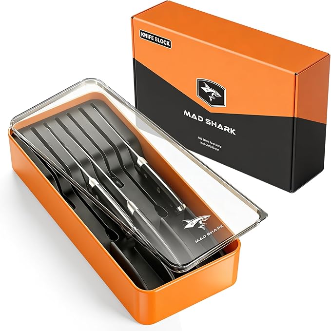 MAD SHARK 2-in-1 Detachable Knife Block & Silverware Organizer, Drawer Knife Holder for 7 Knives, BPA-Free, Blade-Safe Slots, Save Counter Space, Kitchen Drawer or Counter Storage, No Knives