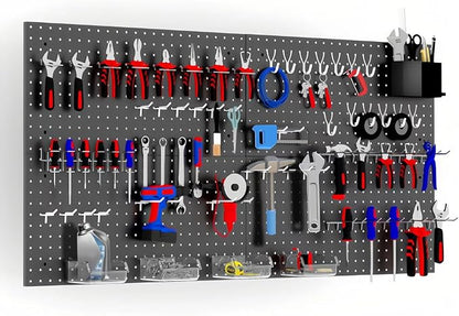 Peg Board Wall Organizer, 24"x48" Black Metal Pegboard Organizer, 4 Metal Pegboard Panels with 63 Accessories, Wall Mount Large Peg Board Kit with Hooks, Bins for Home, Office, Garage, Gaming