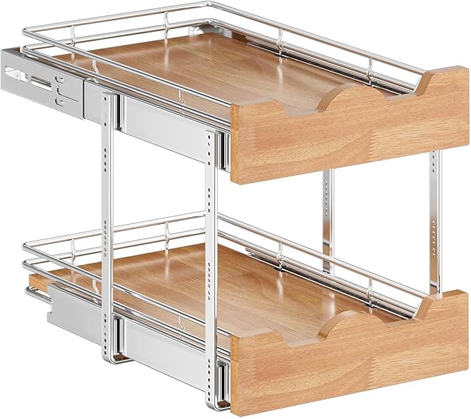 OCG Pull Out Cabinet Organizer 11" W x 21" D, 2 Tier Slide Out Shelf, Heavy-Duty Pull Out Drawer for Cabinets, Base Cabinet Organization for Kitchen, Pantry, Bathroom