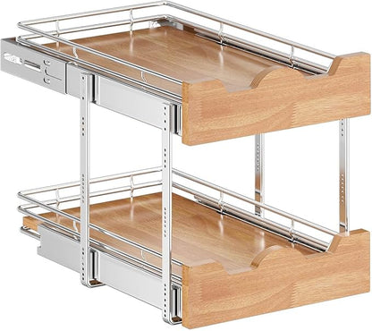 OCG Pull Out Cabinet Organizer 14" W x 21" D, 2 Tier Slide Out Shelf, Heavy-Duty Pull Out Drawer for Cabinets, Base Cabinet Organization for Kitchen, Pantry, Bathroom
