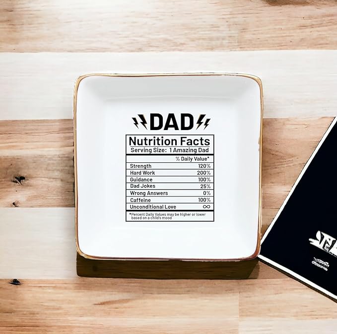 HatafaFurni Jewelry Tray Gift for Dad from Daughter, Son - Dad Nutrition Facts, Funny, Birthday, Christmas, Wedding Gift for Father, Jewelry Organizer for Men, Jewelry Holder for Men