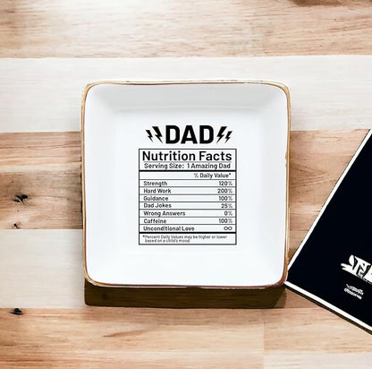 HatafaFurni Jewelry Tray Gift for Dad from Daughter, Son - Dad Nutrition Facts, Funny, Birthday, Christmas, Wedding Gift for Father, Jewelry Organizer for Men, Jewelry Holder for Men