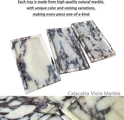 OAIQNUJ Natural Marble Vanity Tray, 9.8"x5.9" Genuine Calacatta Viola Marble Tray for Bathroom/Kitchen/Dresser