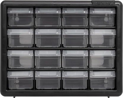 Akro-Mils 16-Drawer Plastic Storage Cabinet | 10-1/2 x 6-1/2 x 8-1/2 Inch | Black | Model 10116 | Garage Organization