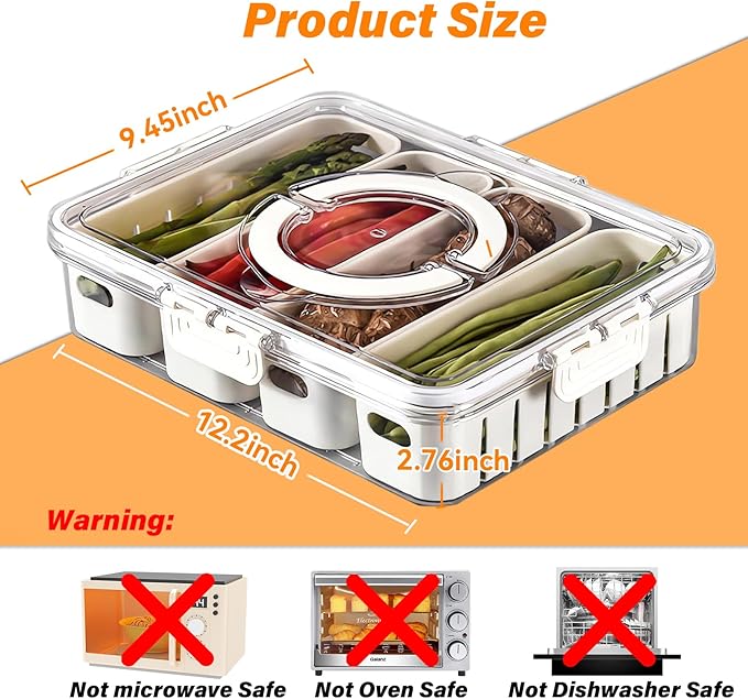 YFUIF Portable Fruit Storage Containers for Fridge, 4 Compartments Snack Box Container, BPA-Free Divided Serving Tray with Lid for Veggie, Clear Snack Tray Candy Tray