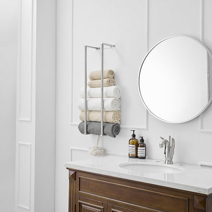 BWE Brushed Nickel Towel Racks for Bathroom, 28" Stainless Steel Bathroom Towel Holder for Rolled Towels, Wall Mounted Towel Storage for Bathroom with 2 Hooks, 6 Large Bath Towels Capacity