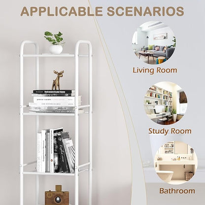 JSB 5 Tier Narrow Bathroom Shelving Unit, Kitchen Storage Rack Organizer Metal Corner Shelf for Living Room Laundry Pantry (Matte White, 5 Tier)