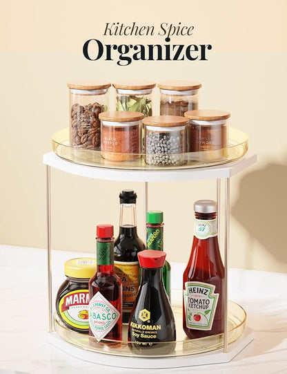 2 Pack 2-Tier Lazy Susan Turntable Organizer – 9.05” Rotating Spice Rack Organizer for Cabinet, Pantry, Tabletop & Counter – Clear Acrylic Lazy Susan for Kitchen, Bathroom & Vanity