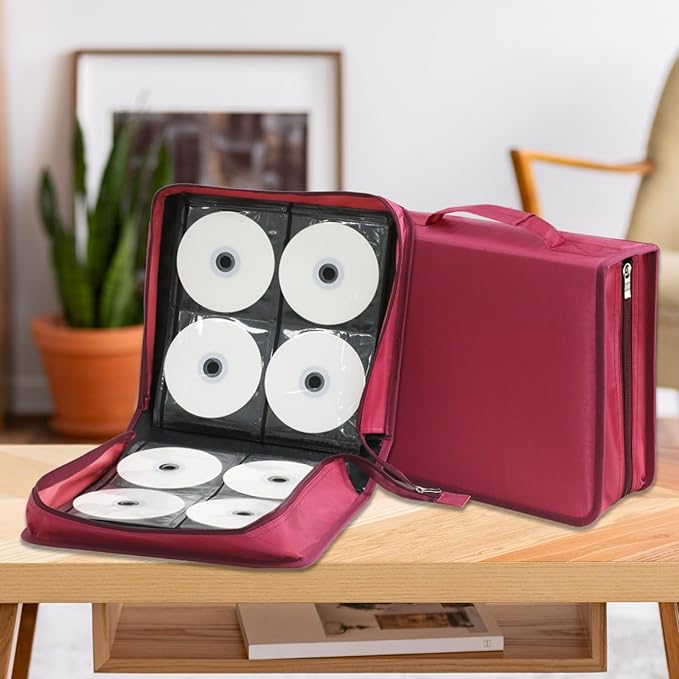 DVD Case CD Storage,256 Capacity CD Cases Holder DVD Storage Case Holders CD DVD Disc Case Storage Wallet Binder for Car Home Office Travel (256 Red)