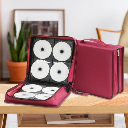 DVD Case CD Storage,256 Capacity CD Cases Holder DVD Storage Case Holders CD DVD Disc Case Storage Wallet Binder for Car Home Office Travel (256 Red)