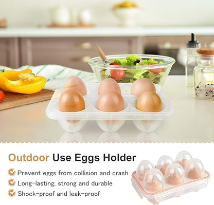 FantasyDay 6 Grids Egg Holders, Sturdy Shockproof Durable Egg Cartons Egg Containers With Lid for Refrigerator - Large Capacity Egg Organizer Box for Home Kitchen Outdoor Picnic Hiking Storage