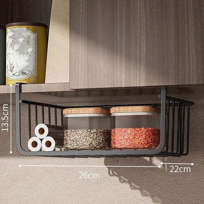 Multi purpose metal storage basket Under shelf storage basket Kitchen study office storage Thickened wire mesh basket White available Suitable for bookshelves Cabinets Storage shelves M 26*22*13.5cm