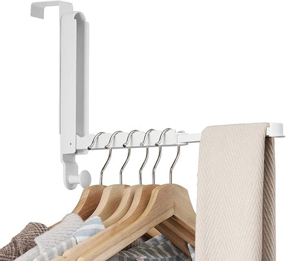 RFOUO Clothes Drying Rack Foldable Fit Door up to 1 3/8" Optimal 1pc,Over The Door Hanger with Retractable Rod,Over The Door Hanger Hooks for Laundry Bathroom Bedroom Travel Hangers(White, 1 Pack)