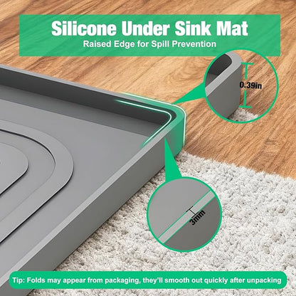 Aisslro Under Sink Mat 34" X 22", Waterproof Silicone Under Sink Mats for Kitchen, Anti-Leak Shelf Liner & Cabinet Protector with Raised Edge, [BPA Free] Bathroom Tray Home Organizer, Gray