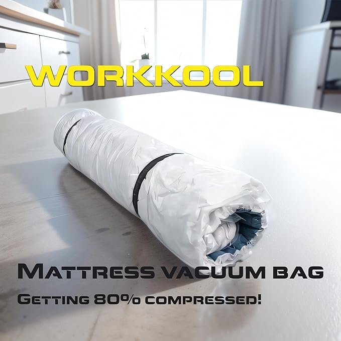 WORKKOOL Vacuum Mattress Bag for moving, Vacuum Sealed Bags for Mattress Storage, Mattress Compression Bag for Easy Moving&Storage, Foam and Latex Mattress Vacuum Bag with Straps(TWIN,TWIN-XL)