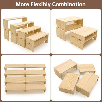 2 Set 8Pcs Large Display Riser Wood Risers Wooden Cupcake Display Stand 4Tiered Racks Perfume Display Dessert Food Stands for Vendors Event Party