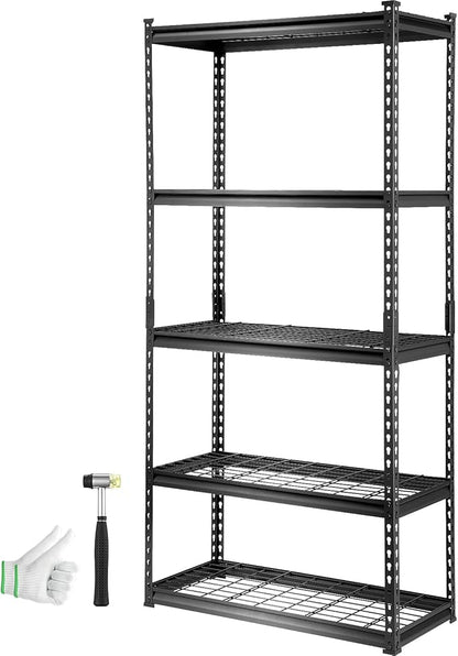 VEVOR Storage Shelving Unit, 5-Tier Adjustable, 2000 lbs Capacity, Heavy Duty Garage Shelves Metal Organizer Wire Rack, Black, 36" L x 16" W x 72" H for Kitchen Pantry Basement Bathroom Laundry Closet