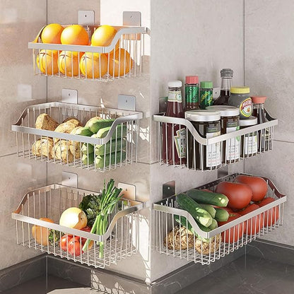 SUS304 Stainless Steel Wire Basket, Hanging Wall Organizer Cabinet Storage Basket, Wall Mounted Shelves for Home Kitchen Bathroom, 2-Pack