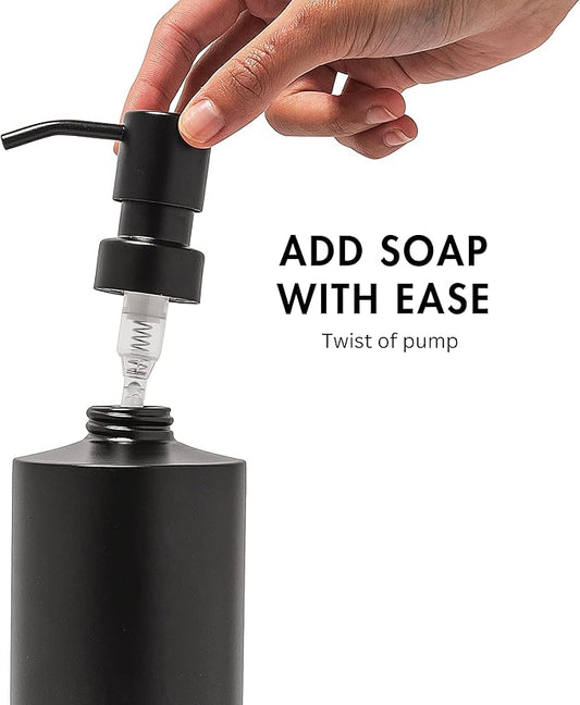 Yew Design Black Soap Dispenser Stainless Steel for Bathroom and Kitchen Sink, 15oz Refillable Round Rustproof Hand Dish Soap Dispenser Pump for Detergent, Lotion, and Countertop