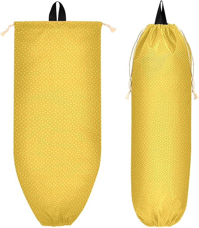 1 PC Plastic Bag Holder Wall Mount Grocery Bag Holder Shopping Bag Trash Bag Storage Organizer Dispenser for Kitchen Closet 22 x 9 Inch Geometric Yellow