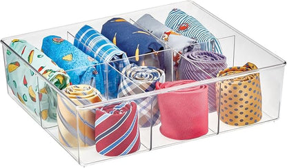 mDesign Plastic 6 Compartment Dresser Drawer Divided Organizer Bin for Scarves, Socks, Bras, Hair Ties, Belts, Underwear - Closet Shelf Storage Organization, Lumiere Collection, Clear