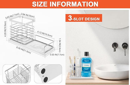 HarJue Toothbrush Holder, Luxurious Metal Toothbrush Toothpaste Holder with Marble Base for Bathroom, Multi-Slots Openwork Design, Bathroom Accessory for Storage and Organizer (Large, Chrome)