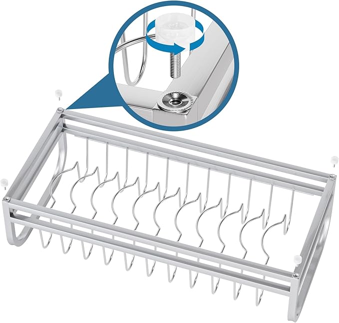 YEYPOP Dish Drying Rack for Small Kitchen Counter, 304 Stainless Steel Small Dish Rack w Utensil Holder & Tray for Limited Space, Rustproof Narrow Dish Rack for Pot & Pan, Plate, Lid (Silvery)