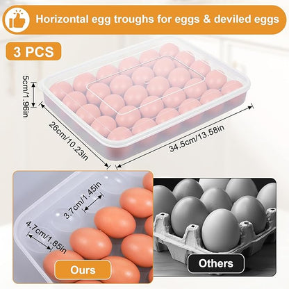 3 Pack Deviled Egg Containers with Lid - Stackable Egg Trays for Deviled Eggs, 90 Slots Plastic Eggs Holder for Refrigerator, Party, Travel (13.58 x 10.23 x 1.96 inches, Clear, BPA-Free)