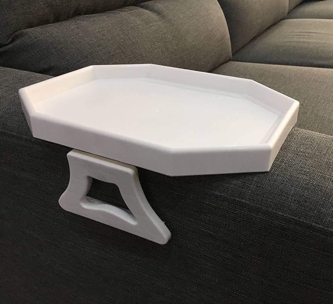 Xchouxer Sofa Arm Clip Table, Armrest Tray Table, Drinks/Remote Control/Snacks Holder (White , 2.5D x 9W x 4.5H in