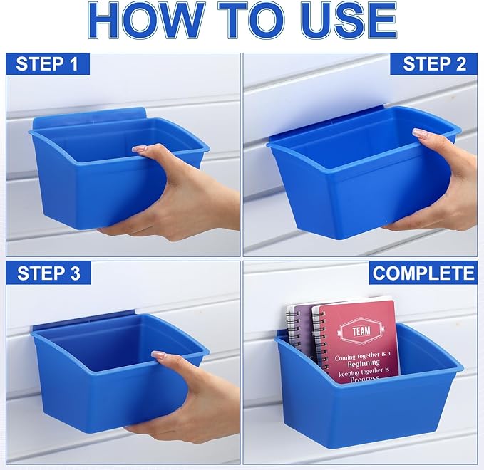 Unittype 18 Pcs Slat Wall Bins Slat Wall Accessories Storage Bins Plastic Containers Organizer for Garage Craft Room Tool Shed Workshop(Blue)