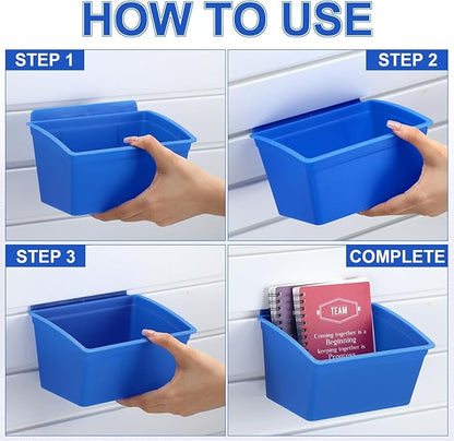 Unittype 18 Pcs Slat Wall Bins Slat Wall Accessories Storage Bins Plastic Containers Organizer for Garage Craft Room Tool Shed Workshop(Blue)