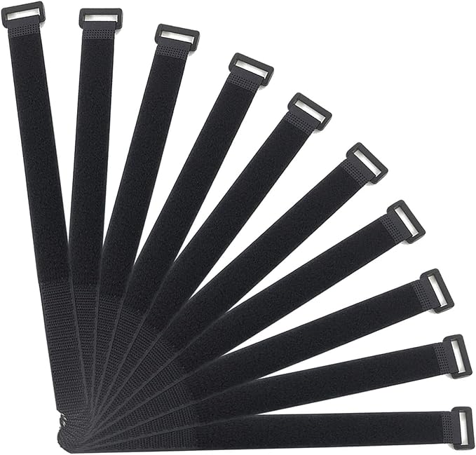 Fastening Hook and Loop Cable Straps,10Pack Black Self-Adhesive Cable Ties,Nylon Securing Straps with Buckles,Adjustable and Reusable Cinch Straps for Cords Organized and Tidy(1" x 24")