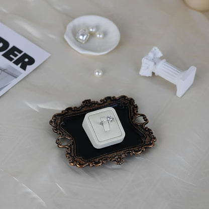 Funly mee Antique Trinket Dish Vintage Jewelry Tray, Ring Holder (Black & Gold, S)