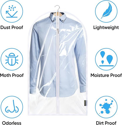 BALEINE 40'' Clear Garment Bags, 2 Packs PEVA Dress Bag for Closet Clothes Dresses Suit Coats Storage (Clear, 2PK)
