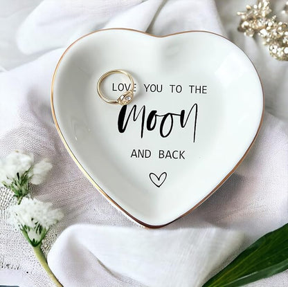 HatafaFurni Ring Dish Gift For Mom Wife Bride Lover, Ceramic Jewelry Dish, Trinket Tray, Mother's Day Gift, Wedding Gifts, Love You To The Moon And Back, Vday Gifts for Lover, Valentines Gift Ideas