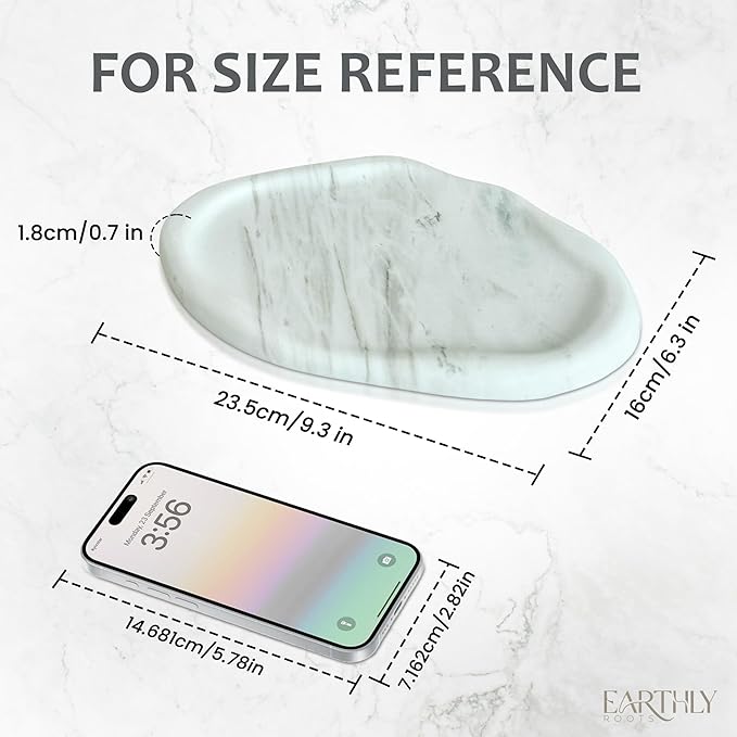 Natural Marble Trinket Tray – 9"x6" Cloud Shaped Decorative Dish for Jewelry, Keys, Perfume, Cosmetics, Vanity, Bathroom, Candle, Kitchen & Countertop | Stone Catchall or Gift (Rainy White)