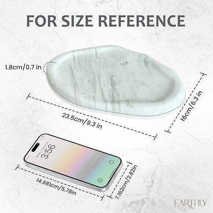Natural Marble Trinket Tray – 9"x6" Cloud Shaped Decorative Dish for Jewelry, Keys, Perfume, Cosmetics, Vanity, Bathroom, Candle, Kitchen & Countertop | Stone Catchall or Gift (Rainy White)