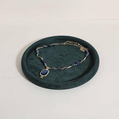 GemeShou Round Jewelry Organizer Plate, Top Microfiber Velvet Jewelry Display Tray, Empty Jewelry Showcase Tray for Necklaces, Bracelets, Rings, Earrings (Green-Large, 9.8 x 9.8 in)