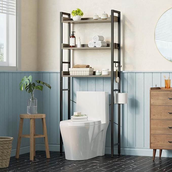 Rolanstar Over The Toilet Storage Rack, 3-Tier Bathroom Space Saver with Adjustable Shelves, Bathroom Organizer for Bathroom, Washroom, Gray