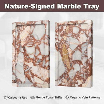 Deep Red Marble Rectangular Tray 10x6 Inch - Bathroom & Vanity Organizer, Jewelry Tray, Kitchen Counter Decor - Natural Stone Catchall