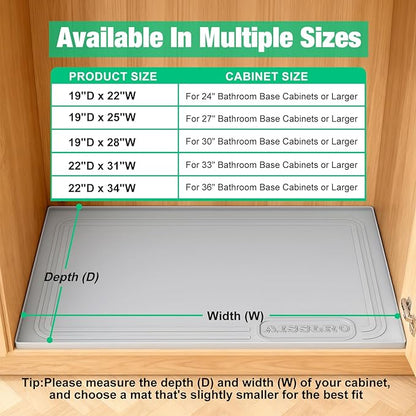 Aisslro Under Sink Mat 22" X 19", Waterproof Silicone Under Sink Mats for Kitchen, Anti-Leak Shelf Liner & Cabinet Protector with Raised Edge, [BPA Free] Bathroom Tray Home Organizer, Light Gray