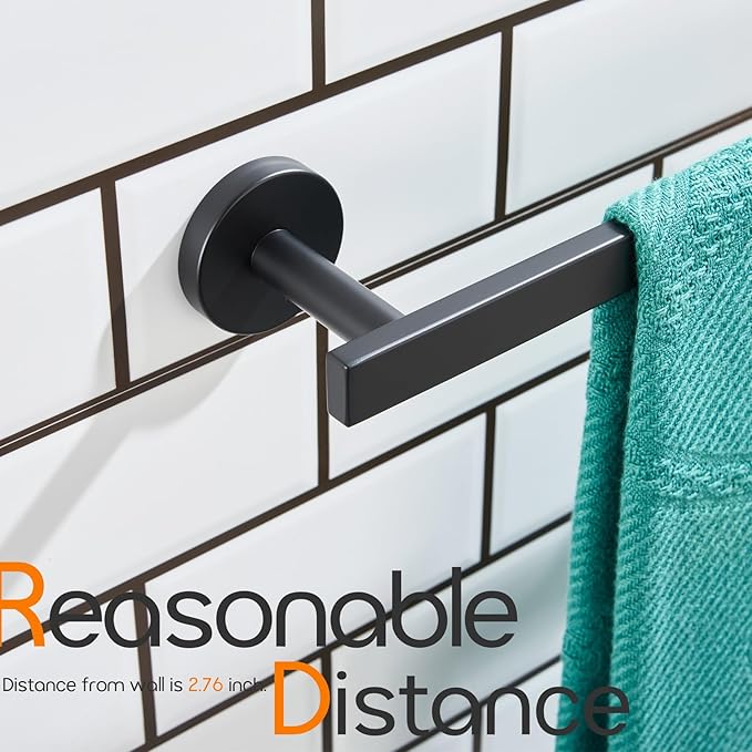 12 Inch Bathroom Towel Bar Bath Towel Rack Kitchen Towel Holder Towel Ring Wall Mounted SUS304 Stainless Steel Matte Black AN4001MB-L12
