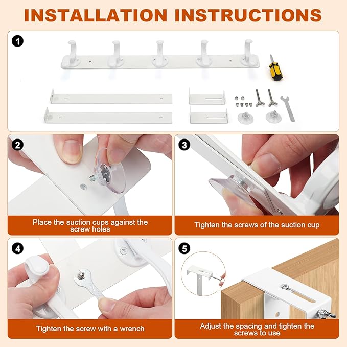 persevere Over The Door Hooks with Auto-Locking Design, Rustproof Multi-Functional Coat Rack, Bathroom Towel Holder, Space-Saving Door Hanging Organizer with 5 Hooks for Clothes and Towels (White)