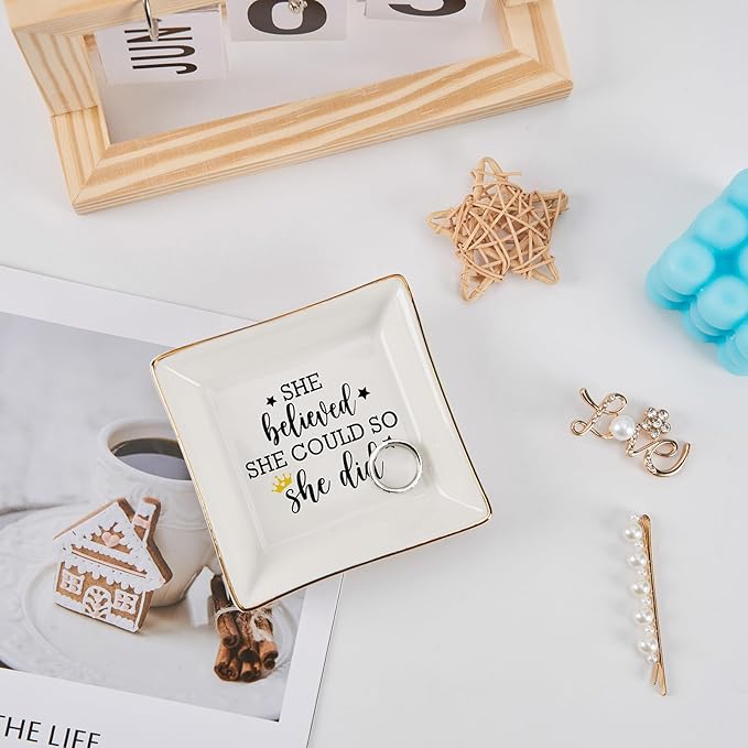 COZITED Congratulations Gifts for Women - She Believed She Could So She Did Trinket Jewelry Dish, High School College Graduation Gifts for Her New Job Gifts Inspirational Spiritual Motivational Gift