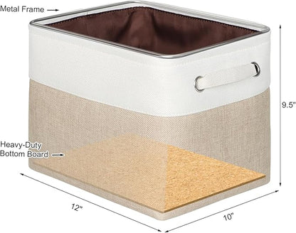 Kntiwiwo Foldable Storage Bin Collapsible Fabric Storage Basket Cube with Durable Handles Closet Organizer Bins for Organizing Shelves Drawers, Set of 3, 12" x 10" x 9.5", Beige